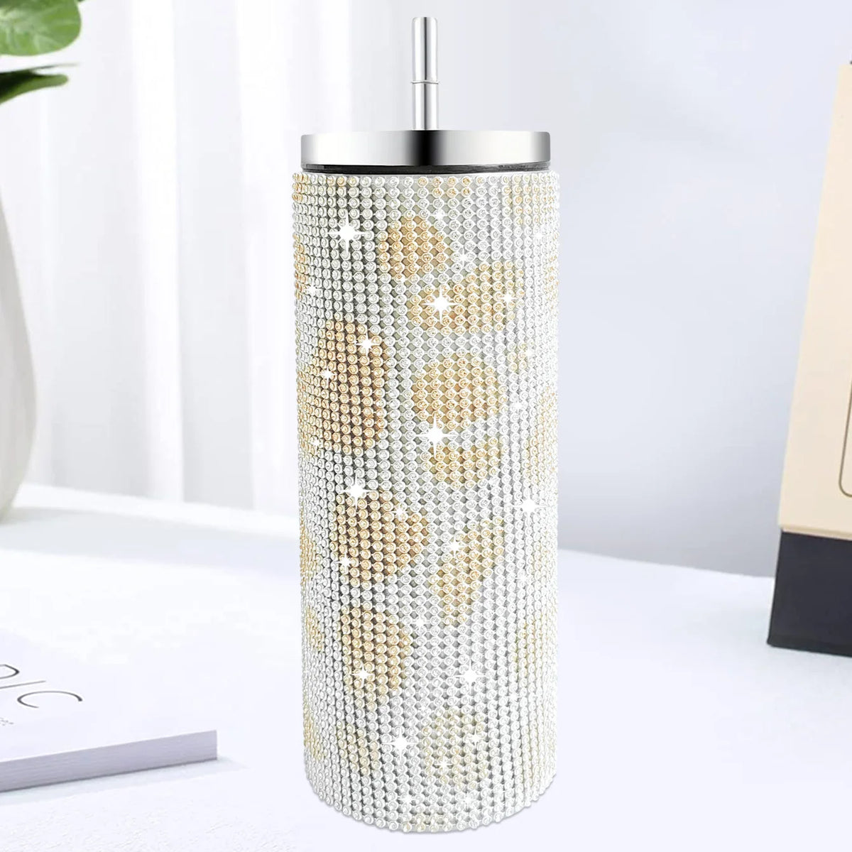Leopard Print Rhinestone Water Bottle