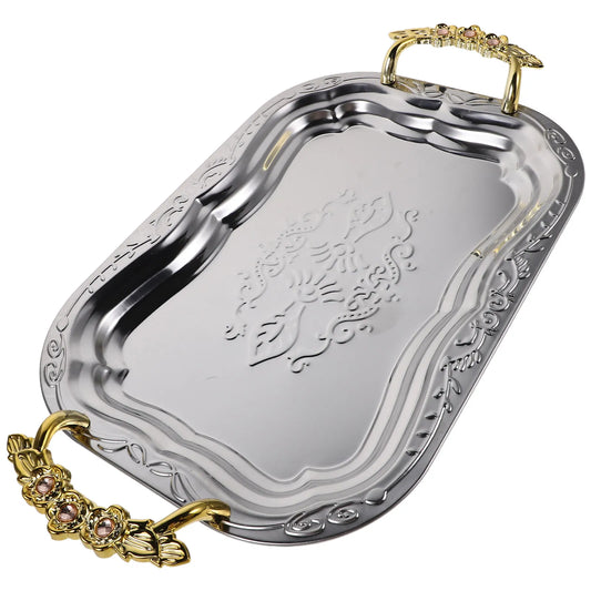 French Vintage Embossed Stainless Steel Serving Platter