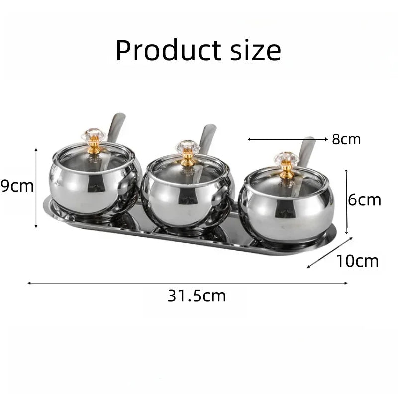 Luxury Condiment Serving Pots Stainless Steel with Lid & Spoon